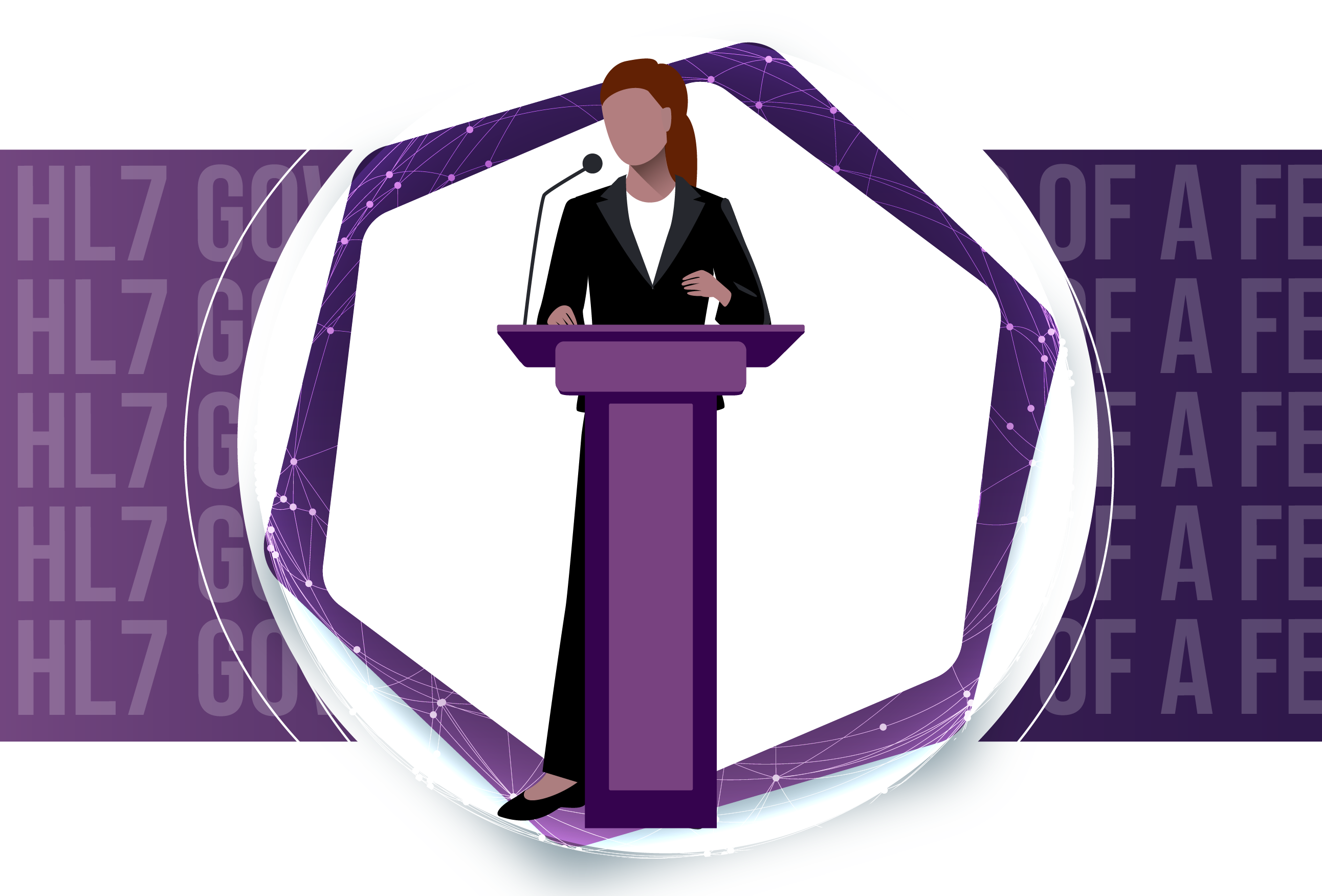 Illustration of a woman standing and speaking at a podium